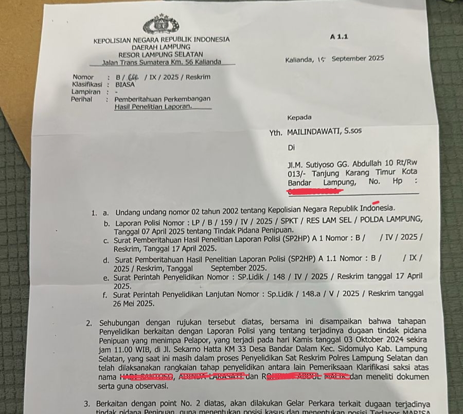 Janji Pengembalian Uang Gagal, Kasus Penipuan Bisnis Mailindawati Berlanjut ke Gelar Perkara